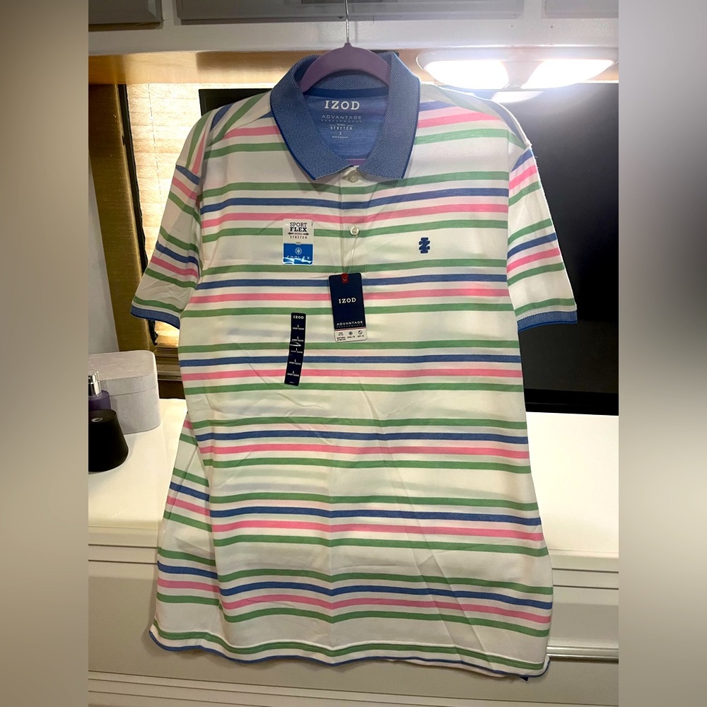 NWT IZod Men’s Multi Colored Stripe Golf Polo